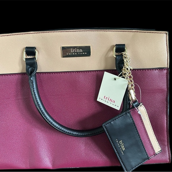NWT Trina Turk - Wine/Tan; Double Handle/Cross Body Purse with Card Holder - Picture 2 of 10